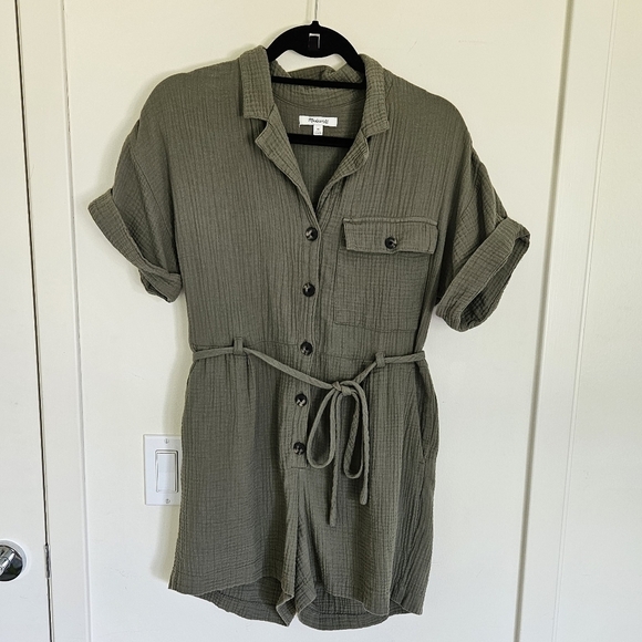 Madewell Green Lightspun Belted Safari Romper NWOT - Picture 2 of 8